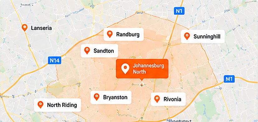 Map of our Johannesburg North service area